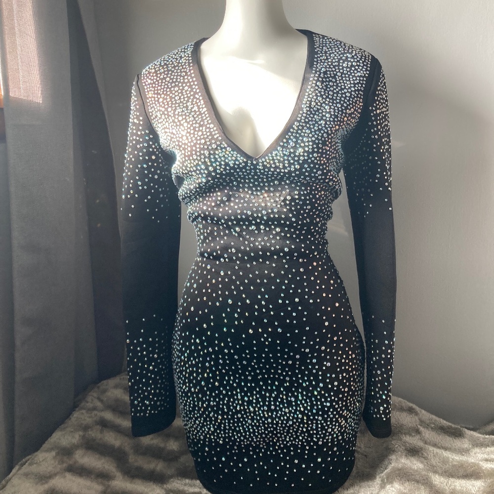 Windsor black embellished long sleeve mini